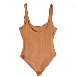 House of Harlow 1960 x Revolve ribbed tan bodysuit